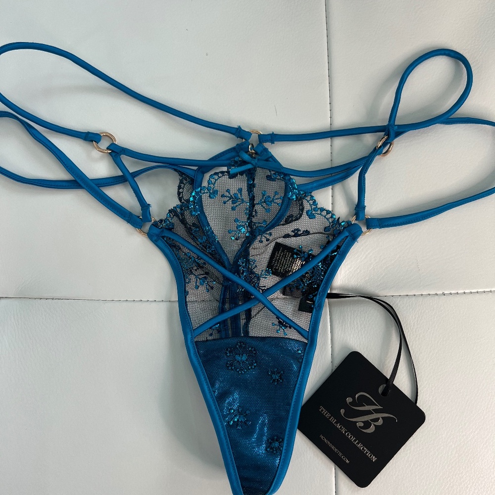 Honey Birdette RARE SASSY K G String Thong Sapphire Lace NWT Lingerie S Small🔥